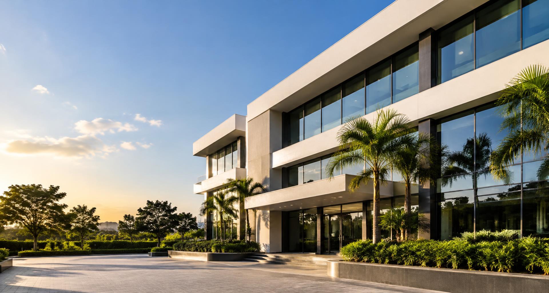 Contemporary commercial building, illustrating engineering and construction excellence